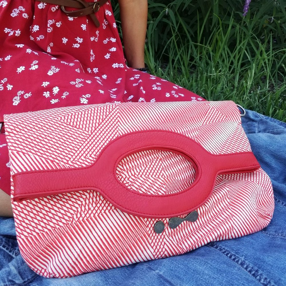 Versatile Handbag - Tote, Clutch or Shoulder bag - Organic Cotton - Red